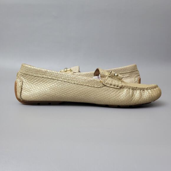 Lauren Ralph Lauren Loafers 10 Caliana Leather Gold Snake Embossed Driving - Picture 4 of 16